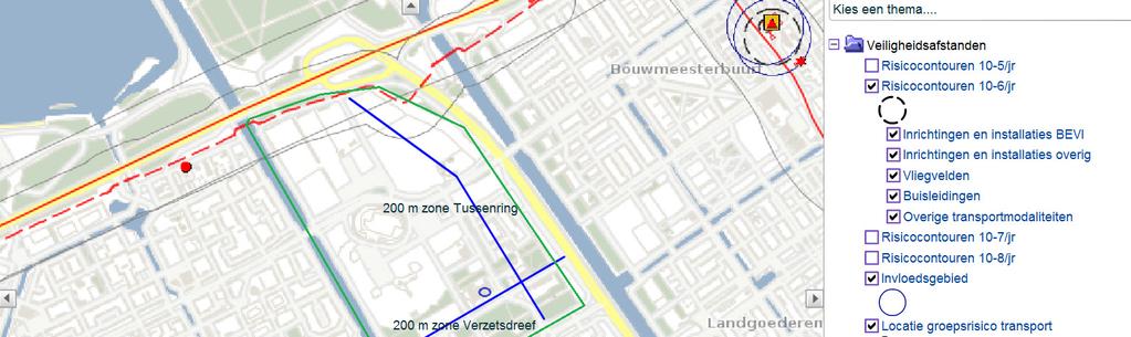 3/13 Figuur : Risicobronnen in of nabij het plangebied (groene lijn)[bron: provinciale risicokaart].