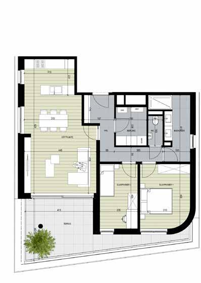 71 Appartement 3.1.1 Verdieping 1 (Blok 3) Aantal slaapkamers: 2 Oppervlakte
