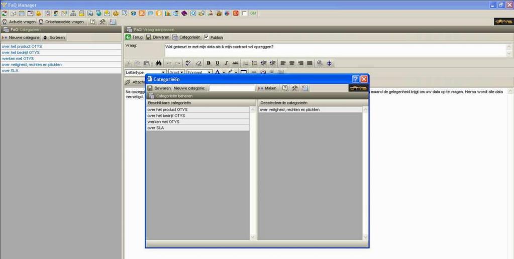 2.2.4 Een vraag publiceren Dubbelklik in het overzichtsscherm op de vraag die u wilt publiceren; Klik op de knop Categorieën ; Kies de categorie(en) waarin u de vraag wilt publiceren.