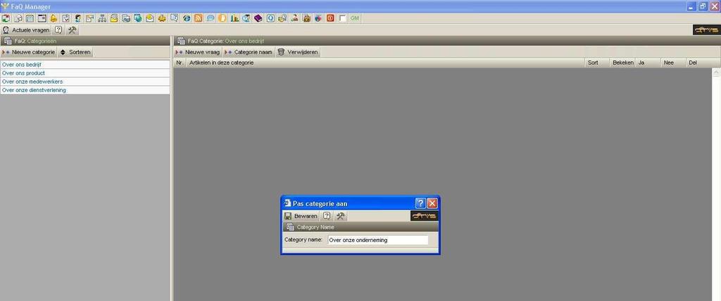 2.1.2 Een categorienaam wijzigen Dubbelklik op een categorie waarvan u de naam wilt wijzigen; Pas de naam aan en klik op Bewaren om de aanpassingen op te slaan. Klik op de knop Categorie Naam ; 2.1.3