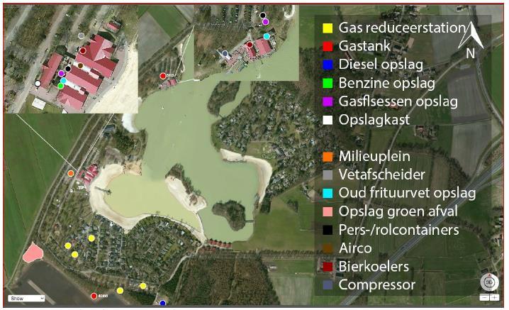 Afbeelding met ligging risicobronnen in het plangebied (bron: gemeente Coevorden, september 2016) Propaantank van 40 m 3 Propaantanks met een inhoud groter dan 13 m 3 per tank vallen onder de