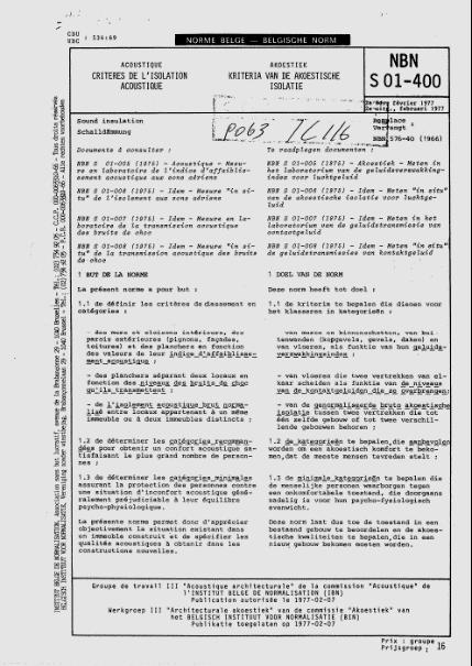 Gevelgeluidsisolatie : «oude» normeisen NBN S 01-400:1977 «Criteria van de akoestische isolatie» - Woongebouwen - Schoolgebouwen -