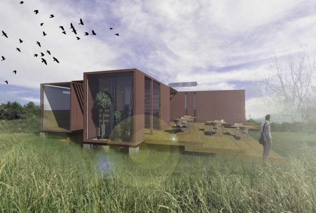 Daarnaast zou hij graag zien dat regenwater opgevangen en hergebruikt zou kunnen worden. Vijf studenten hebben een ontwerp gemaakt voor deze theeschenkerij gebruikmakend van zeecontainers.