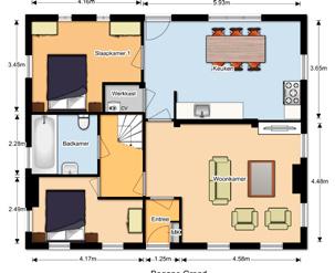 Plattegronden Als eerste de plattegrond van de begane grond van het woonhuis.