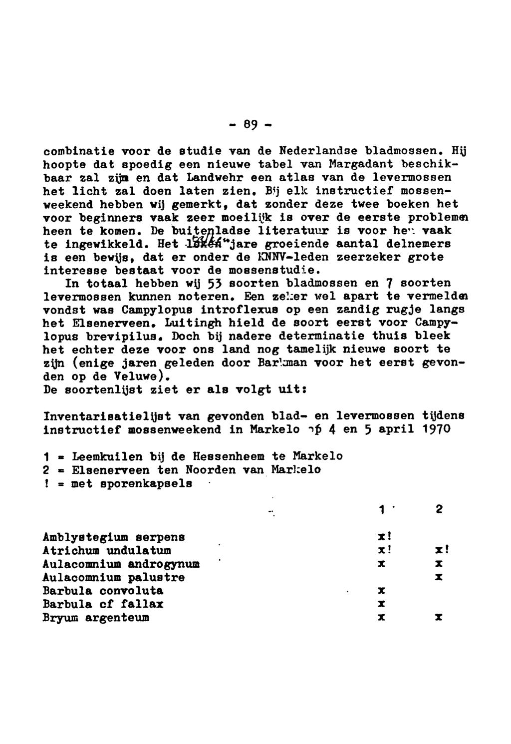 89 combinatie voor de studie van de Nederlandse bladmossen.