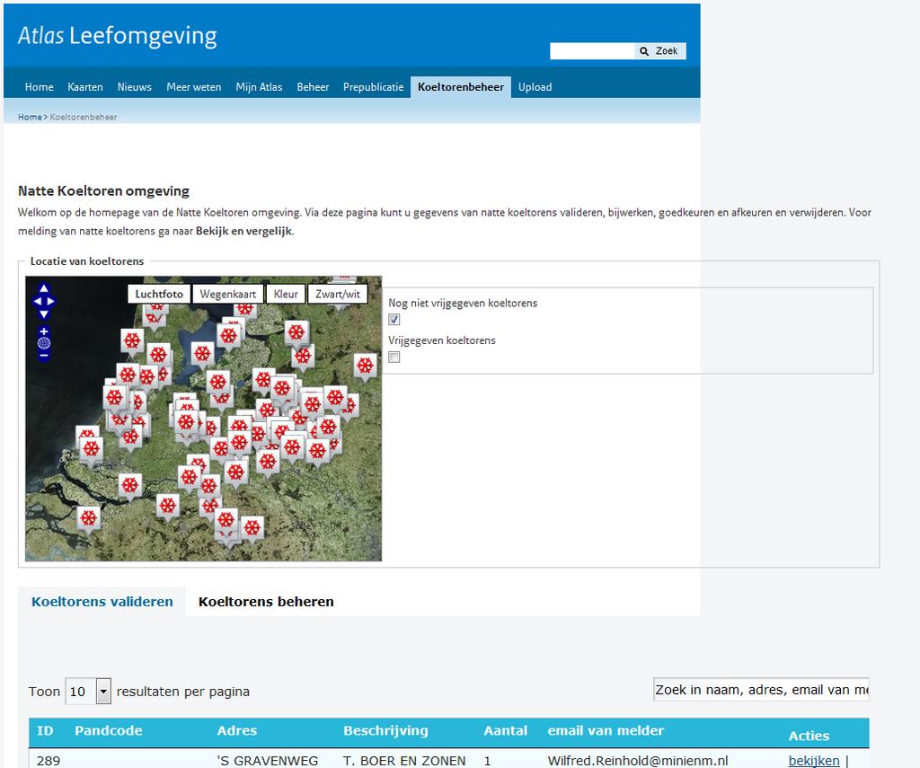 2.3 Valideren van gemelde natte koeltorens Mede in het licht van de opstartfase zijn in de Atlas al gegevens opgenomen van ongeveer 250 natte koeltorens uit een eerder beschikbaar gekomen lijst.