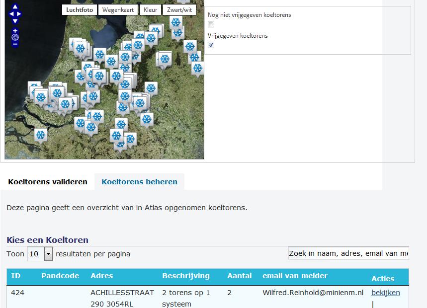 Bekijken en wijzigen van al vrijgegeven Natte Koeltorens (met blauwe koeltoren symbolen) Deze pagina is ook bereikbaar via de link in de rechterkolom op de startpagina van de samenwerkingsruimte