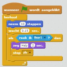 4 Starten Selecteer bij Scripts het onderdeel Gebeurtenissen Sleep een -blok naar de scriptszone 5 Herhaal de volgende bewerkingen Het meisje zet 10 stappen, telkens met 0.