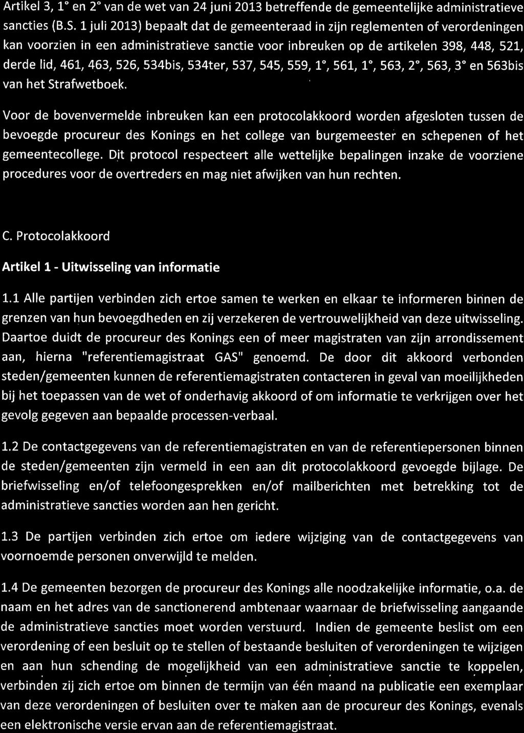 versie 20141022 B. Wetteliik kader Artikel 3, L" en 2" van de wet van 24juni 2013 betreffende de gemeentel jke administratieve sancties (8.S.