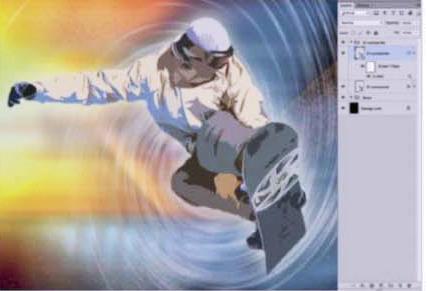 snowboarder (Ctrl + J); verwijder de Gloed buiten; Filter Artistiek