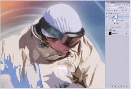 Stap13 gezicht verbeteren Voeg aan de laag snowboarder kopie een laagmasker toe; schilder met zacht zwart penseel, 100% dekking op het