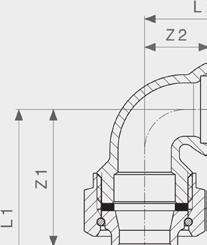 Sanpressovergangsschroefkoppeling90 model2255 artikel d Rp Z1 Z2 L1 L2 SW1 SW2 292980 12 ½ 36 18 53 28 28 30
