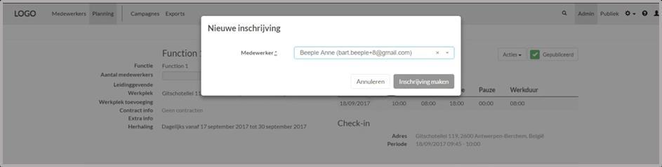 - De medewerker is ingeschreven in dit team. - De admin/planner heeft dus gekozen wie er zal komen werken. - De medewerker krijgt de reeds vooraf genoemde bevestiging dat hij/zij moet komen werken.
