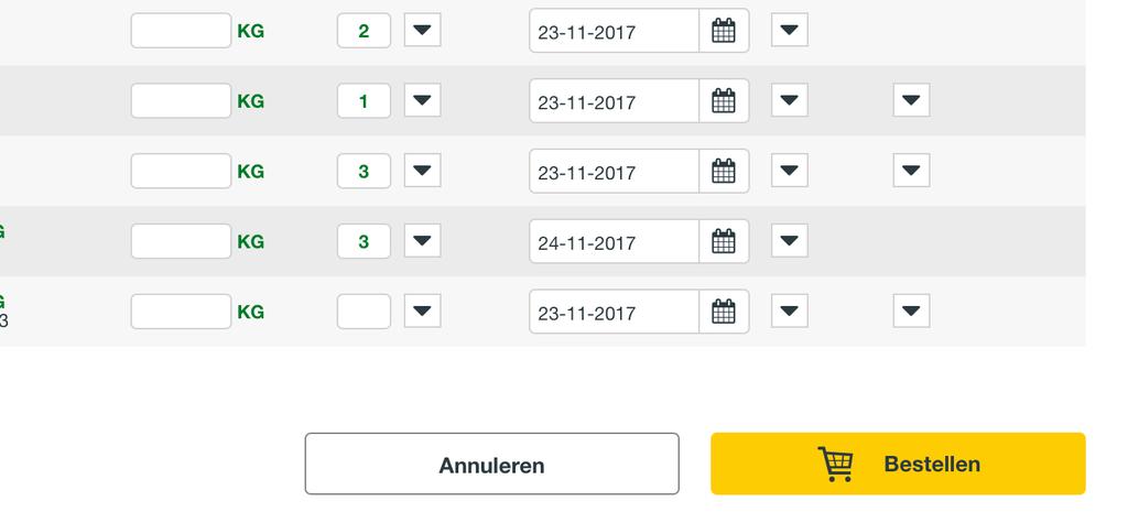 Bestellen Als u de gegevens van de producten die u wilt bestellen juist heeft ingevuld zal de gele Bestellen button onderaan de pagina aan te klikken zijn.