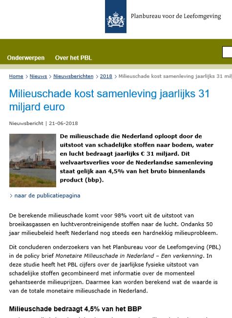 Kosten klimaat en uitstoot OA. Luchtverontreiniging NL 33 Miljard https://www.pbl.