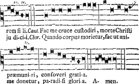 29 rem fi-li. Cant. Fac me cruce custodiri, morte Christi praemuni-ri, confoveri grati-a. ju di-ci-i. Chor. Quando corpus morietur, fac ut anime donetur, pa-radi-si glori-a. A- men. Hymnus.