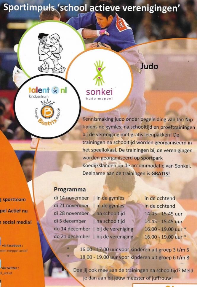 Judo Kom jij dinsdag 5 december ook meedoen met judo, in het speellokaal aan de Vissersingel?