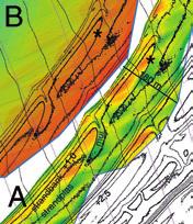 142 Uittreksel van het overlapgebied tussen lodingen en lidar ter hoogte van secties 209-212 te Zeebrugge-Strand. A = hoogteverschilkaart in stappen van 2,5 cm.