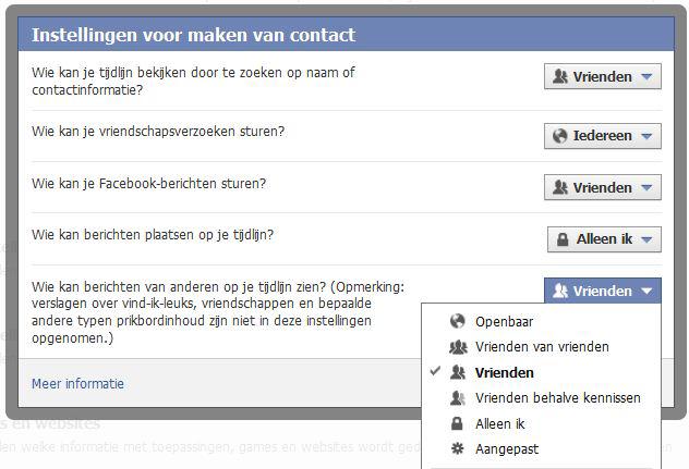 Privacyinstellingen/Je standaardprivacy bepalen 4. Instellingen voor het maken van contact Laat niet om het even wie contact met u maken!