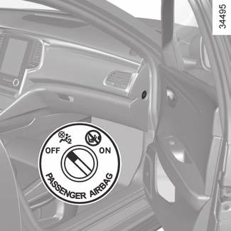 kinderveiligheid: uitschakelen-inschakelen van de passagiers airbag voorin (3/3) 1 2 Storingen In geval van een storing aan het systeem voor het in- en uitschakelen van de passagiersairbag, is het