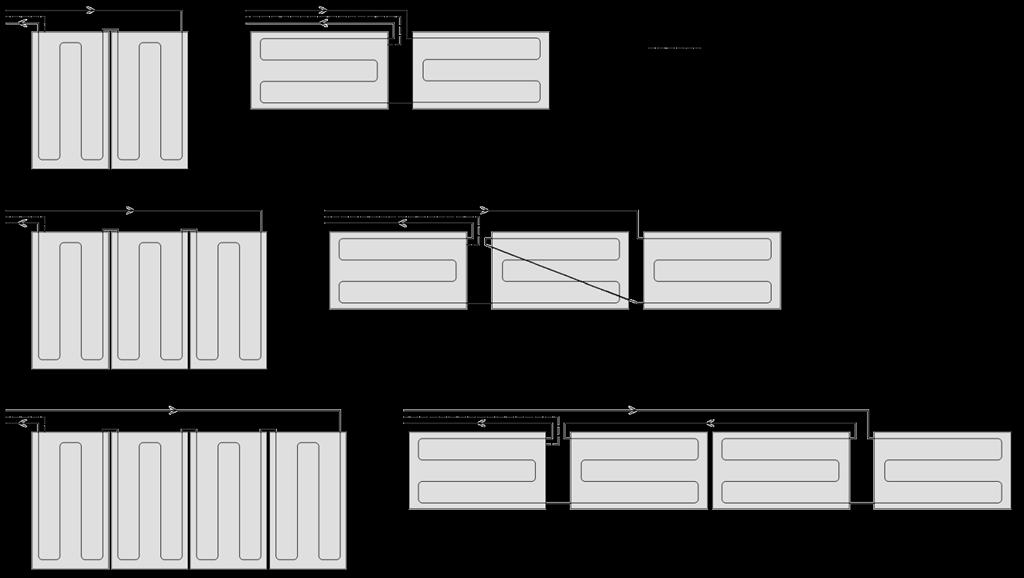 Er mogen maximaal vier collectoren in serie worden geschakeld. Onderstaande afbeelding bevat mogelijke varianten van het schakelen van collectoren.