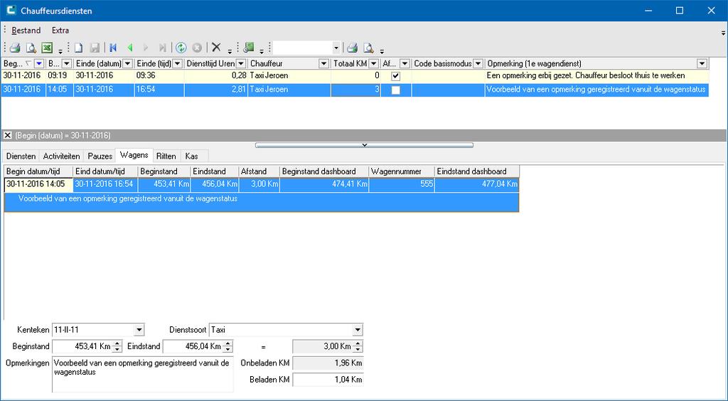 koppelen. De wagendienst is uitgebreid met een opmerkingen veld.