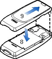 connectors op de telefoon en druk op het tegenovergestelde uiteinde van de batterij totdat deze vastklikt (7).