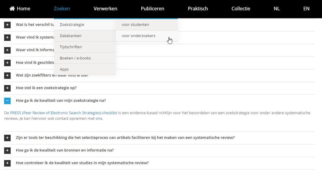 PRESS CHECKLIST: PEER REVIEW OF ELECTRONIC SEARCH STRATEGIES Translation of the research question Boolean and proximity operators Subject headings Text word searching Spelling, syntax and line