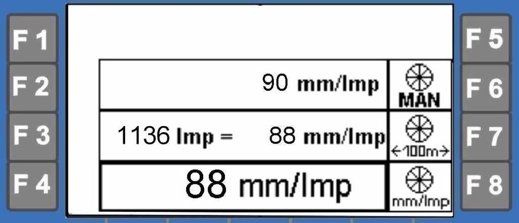 Wanneer het daarnaast staande symboolveld blinkt kan de waarde mm/imp door middel van de draaiknop (5) worden veranderd en door het indrukken van de bevestigingstoets
