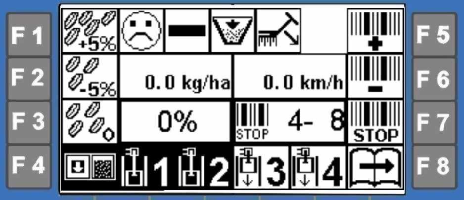 Wanneer een deelbreedte bijvoorbeeld voor de eerste rijbaan uitgeschakeld is, blinkt de desbetreffende lichtdiode (9) van de schakeltoets (7).