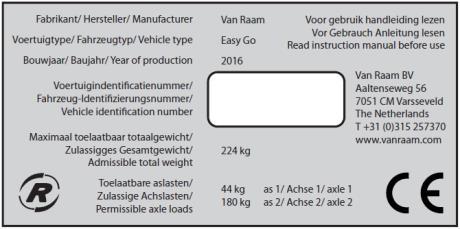 Voorbeeld sticker: XXXXX Positie sticker: CE marking on the