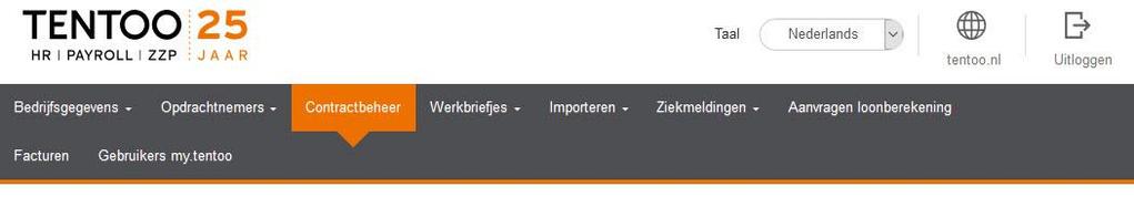 CONTRACTBEHEER Het onderwerp Contractbeheer geeft jou inzicht in de status van je opdrachtnemers. Vink hiervoor eerst de Tentoo-werkmaatschappij aan.