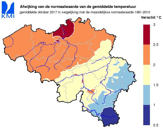 2. Klimatologisch overzicht voor België, oktober 217 Deze kaarten worden automatisch aangemaakt op basis van de beschikbare