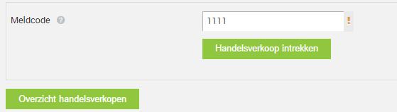 5. Om een handelsverkoop in te trekken dient u onderaan de pagina achter het veld meldcode de meldcode van het