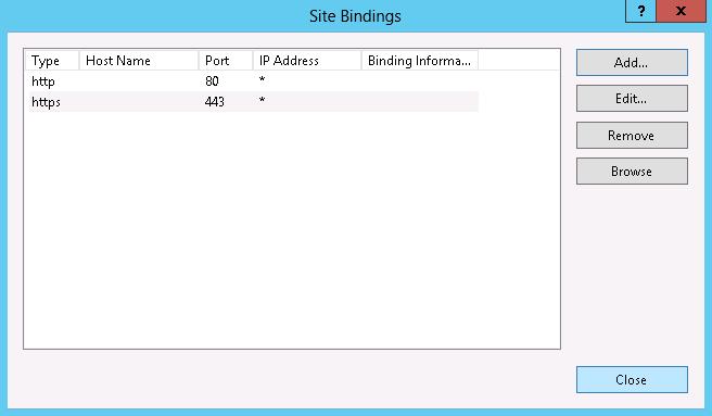 De Site Bindings configuratie zou er nu als volgt uit moeten zien: Klik