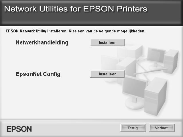 7. Klik op het installatiepictogram naast EpsonNet Config. 8. Volg de instructies op het scherm om de installatie te voltooien.