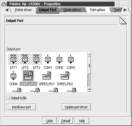 4. Kies Properties (Eigenschappen) in het systeemmenu en klik op de tab Output Port (Uitvoerpoort). 5.