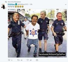 PVV-fractievertegenwoordiger in de gemeenteraad van Den Haag Henk Bres retweet een meme waarop Rutte als crimineel wordt afgebeeld terwijl hij een davidster draagt met daarin het gezicht van George