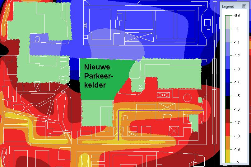 Toekomstige maatgevende grondwaterstand met parkeergarage VU-terrein en