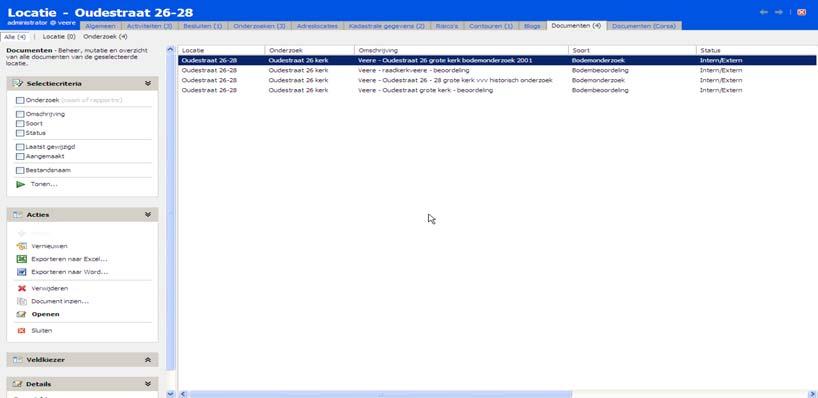 15 4. Documenten Het is mogelijk om een onbeperkt aantal documenten op te nemen op locatie- en projectniveau.
