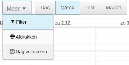Afhankelijk van of het een medewerker- of een cliëntagenda betreft, zijn er verschillende filteropties mogelijk, die per sessie afzonderlijk of in verschillende