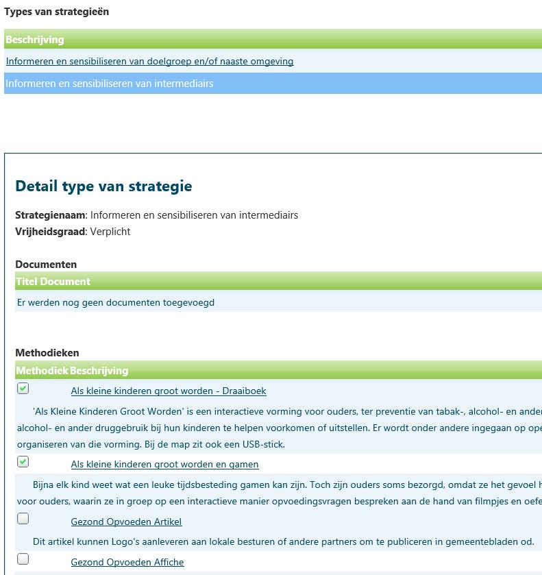 9. Ga nu terug (met de terug-knop rechtsboven) naar het scherm Opzoeken operationele doelstellingen, vink het vierkantje voor het resultaatgebied aan als je die operationele doelstelling wenst te