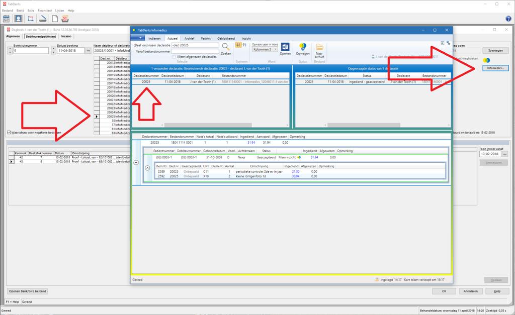 Stap 8: In de dagboeken is een knop voor TabDents Infomedics, indien het een declaratie gericht aan Infomedics betreft.