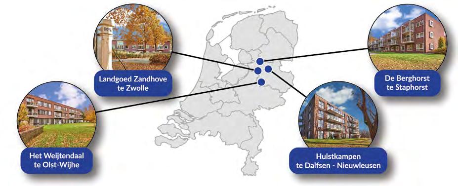 OBJECTEN Zandhove (deels) te Zwolle De Hulstkampen te Dalfsen - Nieuwleusen De Berghorst te Staphorst Het Weijtendaal te Olst - Wijhe Langjarig verhuurd (15 jaar) op basis van double-net