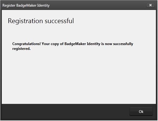 Fig. Voorbeeld van een succesvolle online registratie van BadgeMaker. Hoe u een BadgeMaker license key kan aanvragen en ontvangen. A.