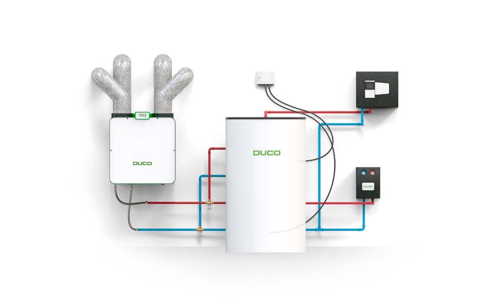 DucoBox Eco ALL-ELECTRIC CONCEPT Dit pakket bevat een buffervat (00L), weerstanden en zelfs een verswaterstation (voor de bereiding van tapwater) en een pompgroep voor lage temperatuur verwarming.
