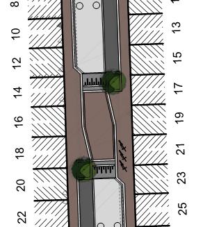 Toekomststraat wisselende parkeerstrook asverschuiving met verhoogde verkeersplateau thv