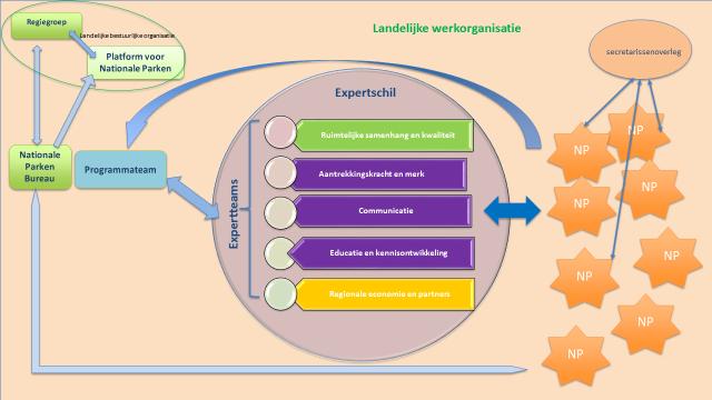 De samenhang tussen de verschillende activiteiten uit het werkprogramma en de directe advisering aan gebieden wordt bewaakt in een programmateam waarin vertegenwoordigers van de verschillende