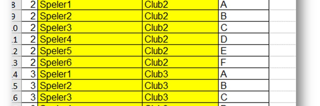 Vul/kopieer de namen van de spelers en de club in conform de volgorde van inschrijvingen.