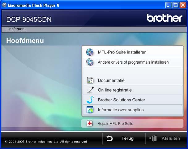 MFL-Pro Suite op de meegeleverde cd-rom 1 1 MFL-Pro Suite op de meegeleverde cd-rom Macintosh MFL-Pro Suite installeren U kunt de software voor MFL-Pro Suite en multifunctionele drivers installeren.